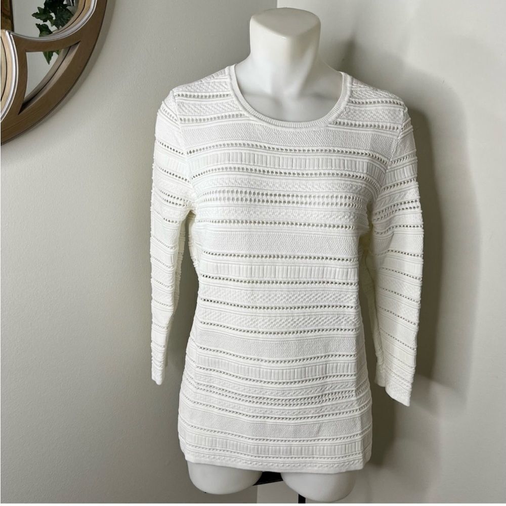 White House Black Market White Eyelet 3/4 Length Sleeves Pullover Top M